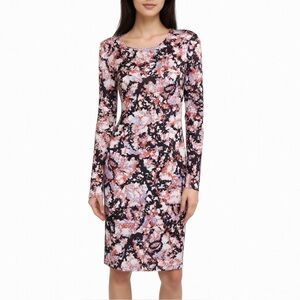Mary Katrantzou 100% Silk Abstract Floral Print Multi Long Sleeve Midi Dress XS